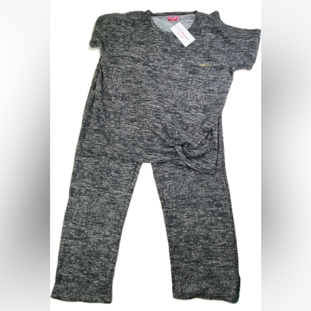 NWT Isaac Mizrahi Lounge pajamas set grey black pants and short sleeve top - Picture 7 of 16